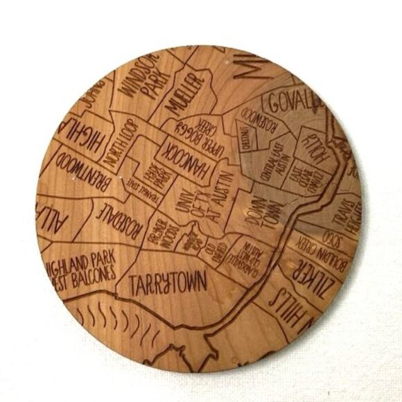 Neighborwoods Wood Coasters Austin Texas Set of 4 Made in USA 3.5" D - Picture 4 of 7